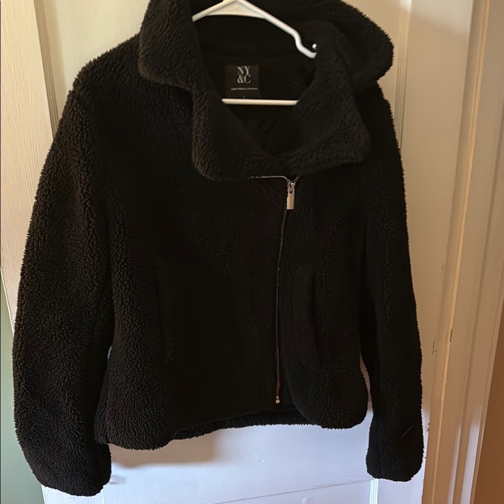 New York & Company Black Teddy Jacket with Hood
